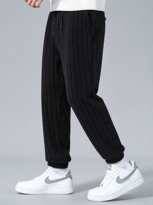 Striped Teddy Fleece Jogger Pants